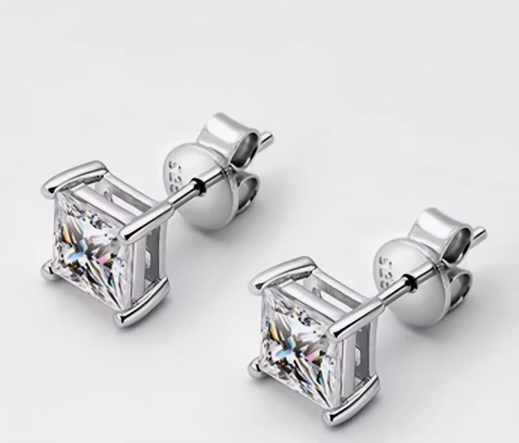 Moissanite Princess Cut Earrings 925 Silver
