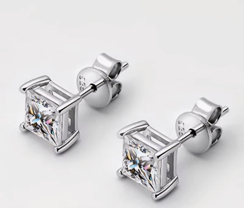 Moissanite Princess Cut Earrings 925 Silver
