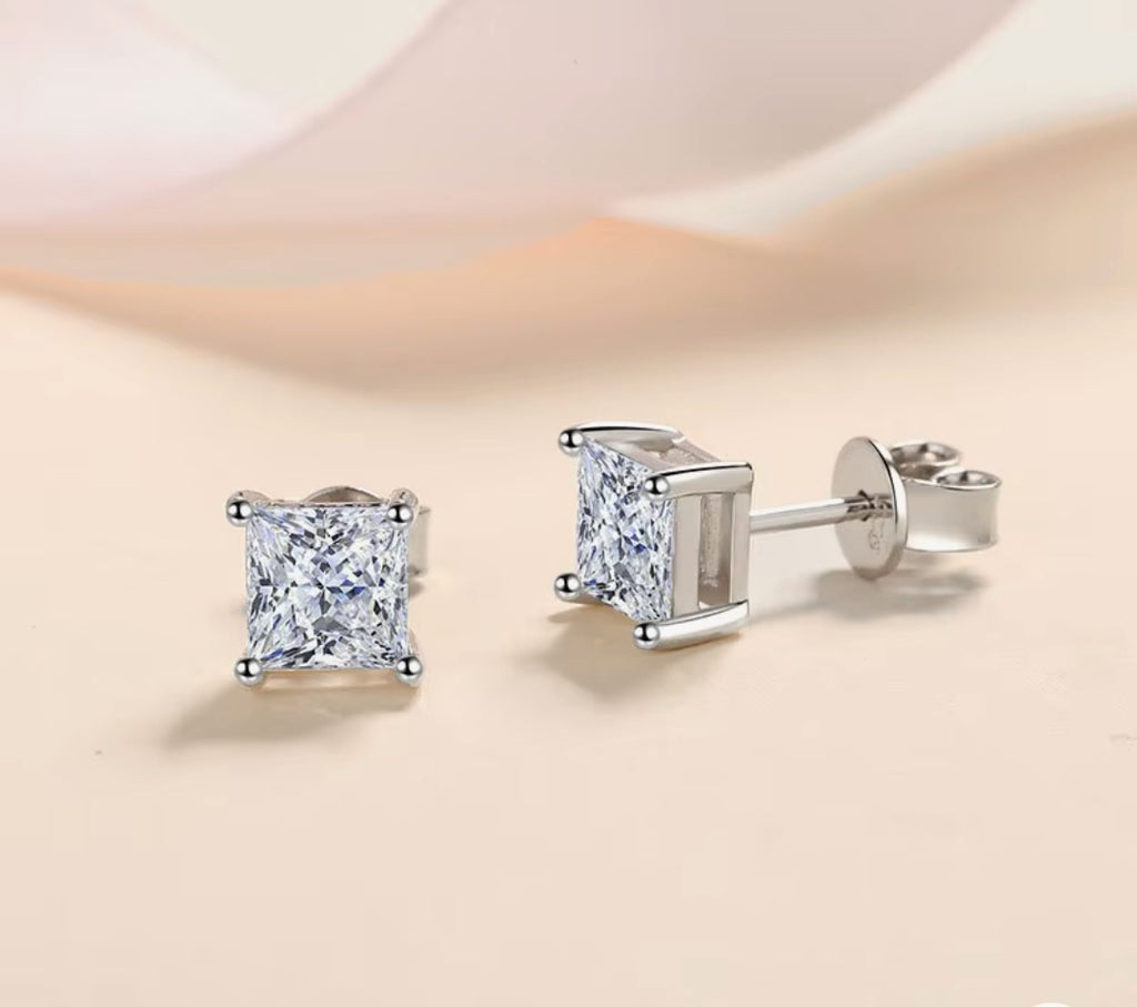 Moissanite Princess Cut Earrings 925 Silver
