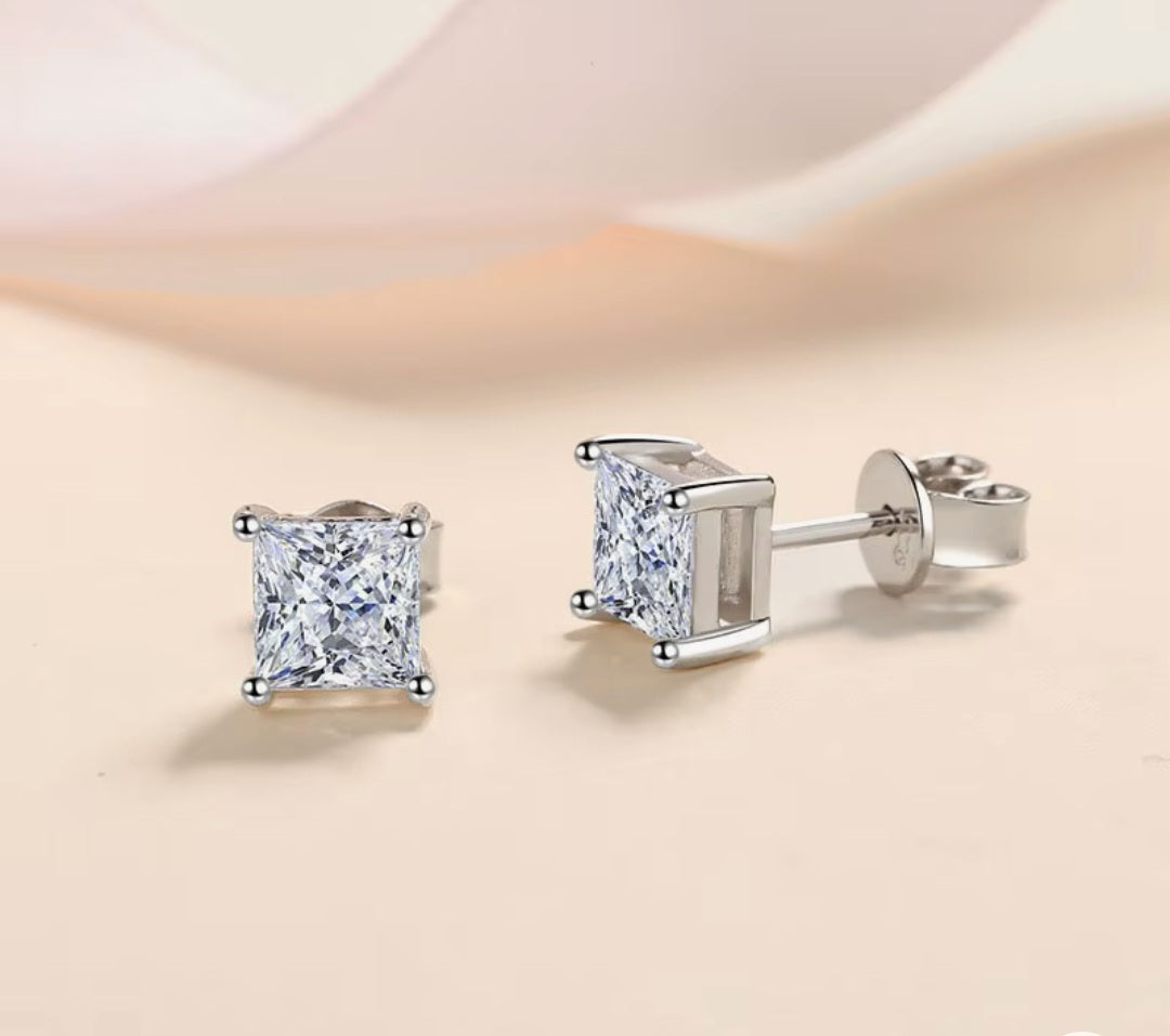 Moissanite Princess Cut Earrings 925 Silver